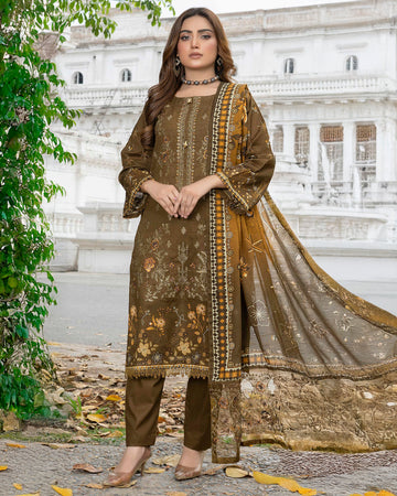 Aashiyana - Digitally Printed Emb Bana Dora Lawn - 3 PC - Vol 521 - D-04