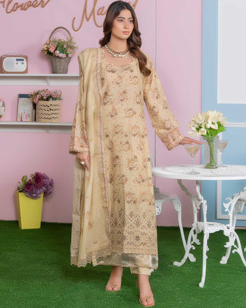 Emel - Digitally Printed Emb Lawn - 3 PC - Vol-573- D-02