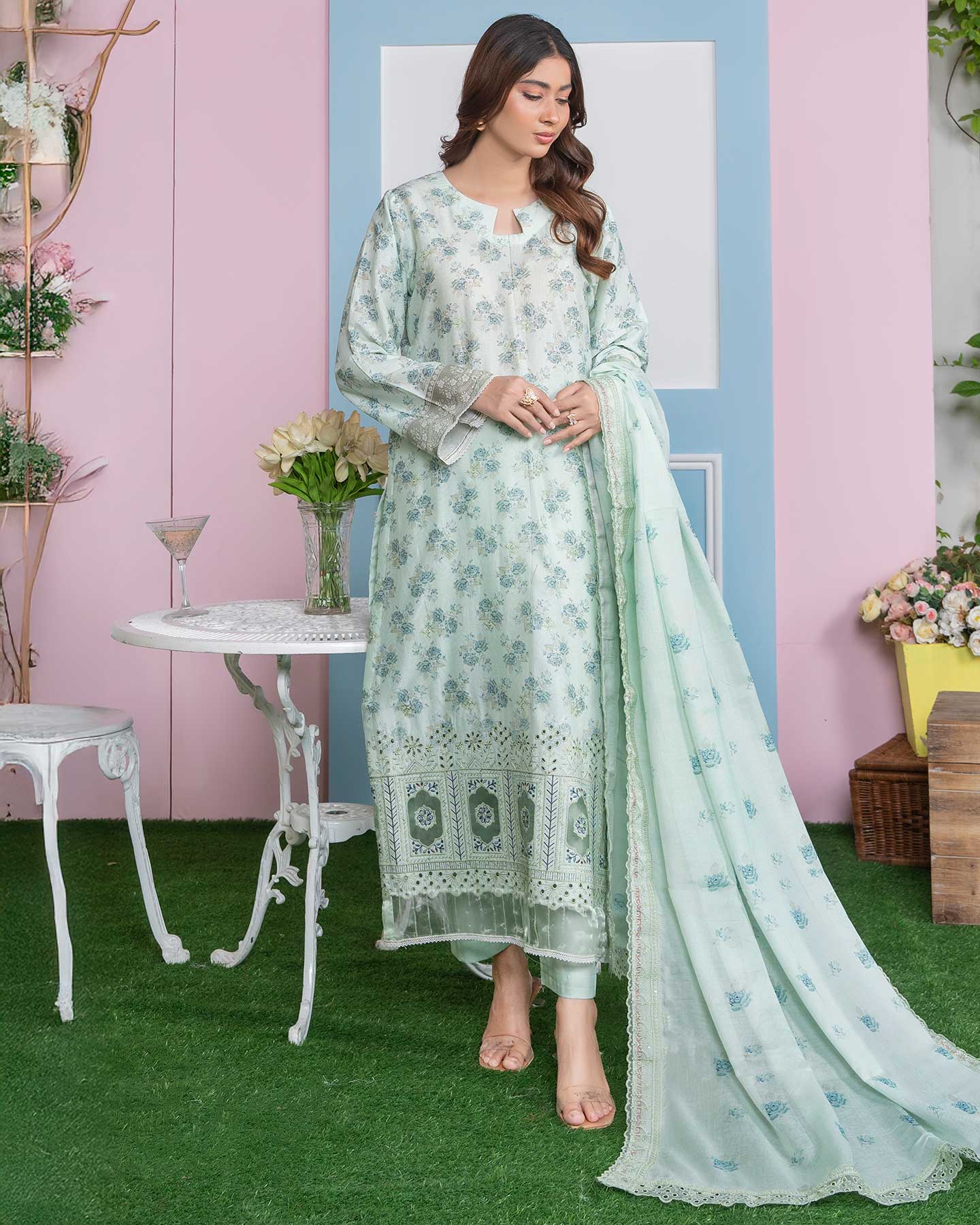 Emel - Digitally Printed Emb Lawn - 3 PC - Vol-573- D-06