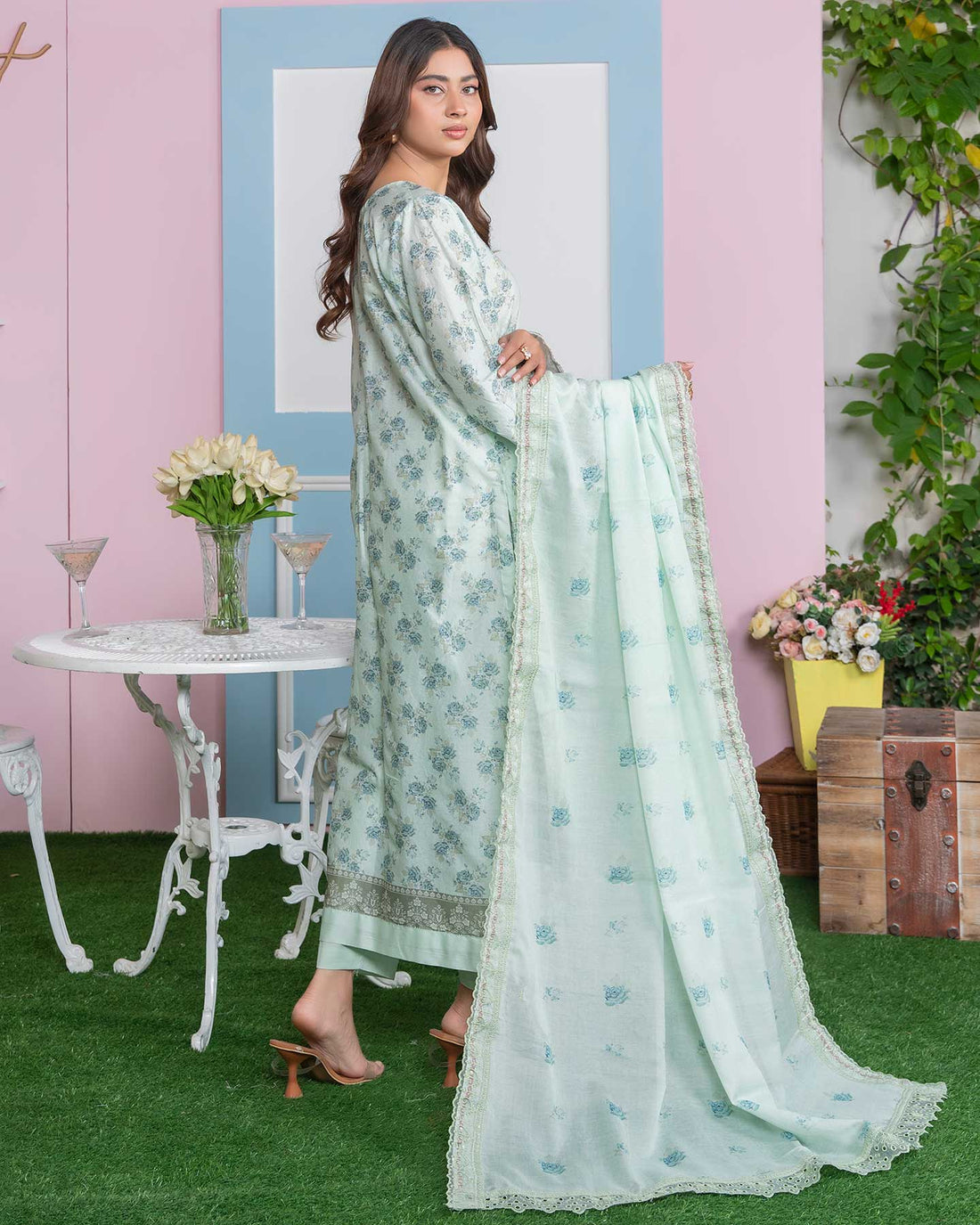 Emel - Digitally Printed Emb Lawn - 3 PC - Vol-573- D-06