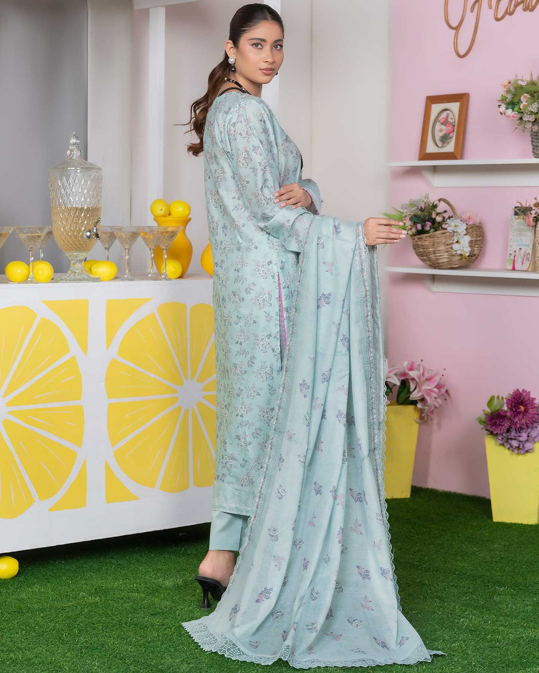 Emel - Digitally Printed Emb Lawn - 3 PC - Vol-573- D-08