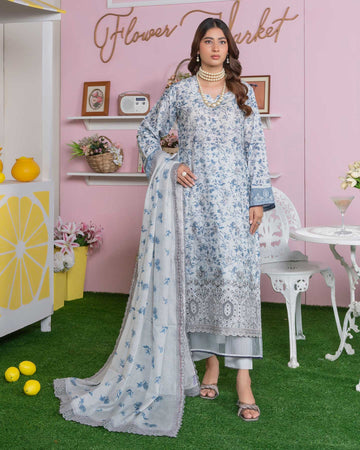 Emel - Digitally Printed Emb Lawn - 3 PC - Vol-573- D-01