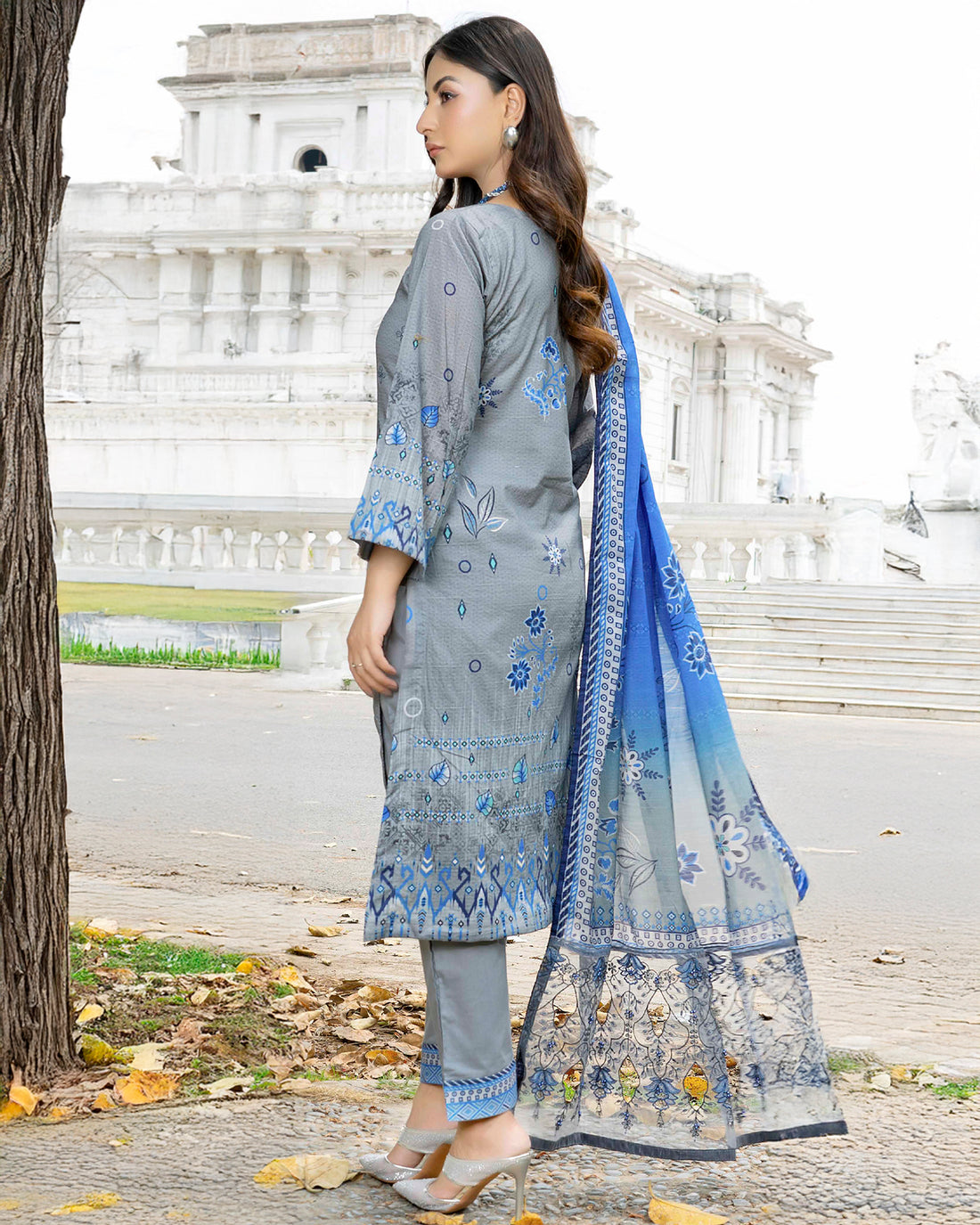 Aashiyana - Digitally Printed Emb Bana Dora Lawn - 3 PC - Vol 521 - D-01