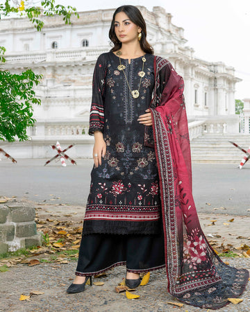 Aashiyana - Digitally Printed Emb Bana Dora Lawn - 3 PC - Vol 521 - D-03