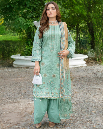 Aashiyana - Digitally Printed Emb Bana Dora Lawn - 3 PC - Vol 521 - D-06