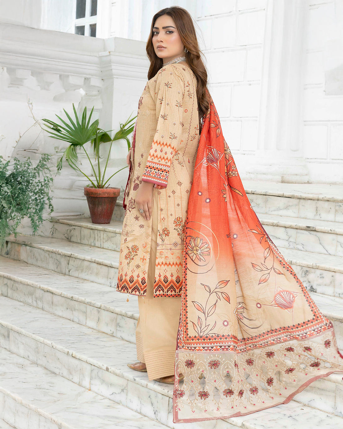 Aashiyana - Digitally Printed Emb Bana Dora Lawn - 3 PC - Vol 521 - D-07
